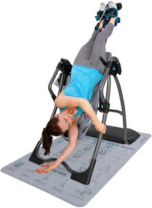 Teeter Better Back Mat Lays Underneath Machine and Demonstrates Stretches, Movements and Exercises You Can Do While Hanging Upside Down on Your Inversion Table